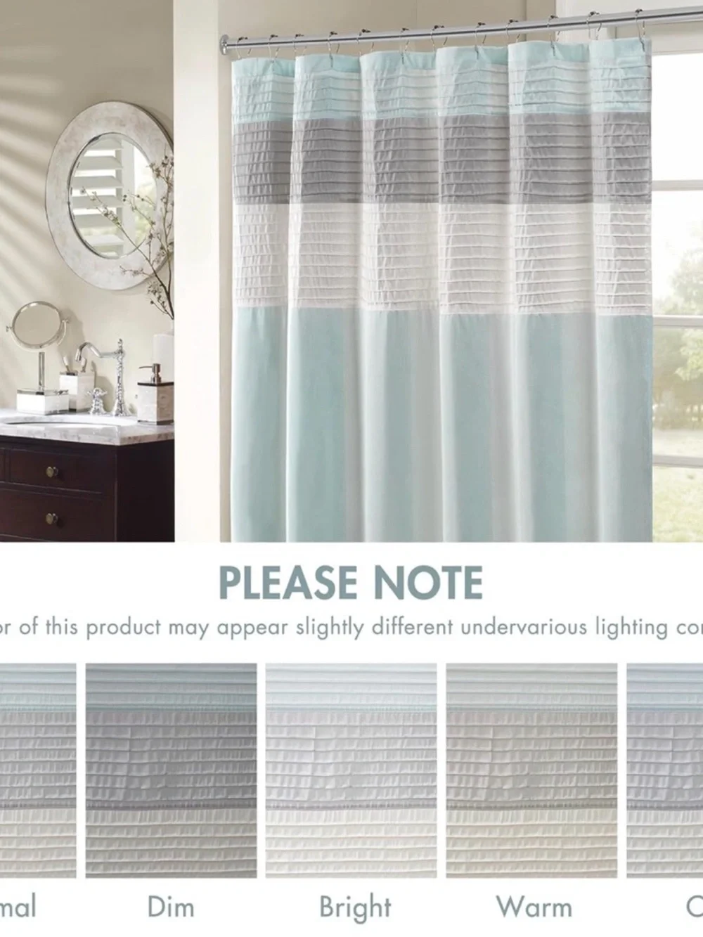 Amherst Shower Curtain Faux Silk Pieced Striped Microfiber, 72x72”, Aqua